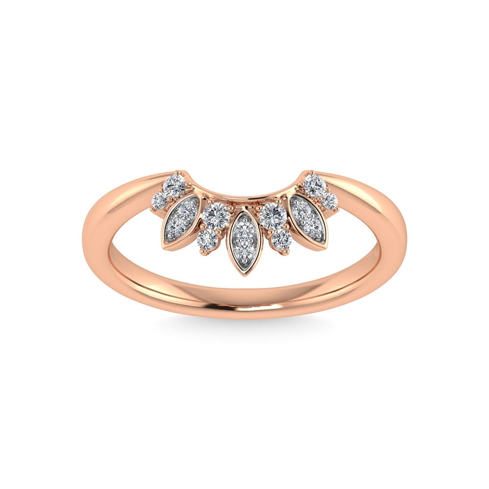Diamond 1/8 Ct.Tw. Curve Band in 14K Rose Gold: Diamond 1/8 Ct.Tw. Curve Band in 14K Rose Gold 14k Rose Gold Stone Color: G-h Stone Clarity: I1 Each ring is presented in standard size 6.5. Complimentary resizing is available between sizes 510 (in 1
