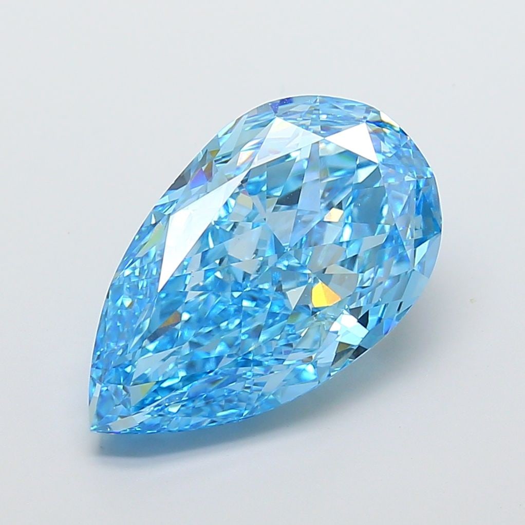 Loose Diamond - PEAR 15.02ct Fancy Vivid Blue VS1: Loose Diamond - PEAR 15.02ct Fancy Vivid Blue VS1 Source: This is a real non-mined Diamond that has been grown in a lab Shape: PEAR Carats: 15.02 Color: Fancy Vivid Blue Certification: IGI Video: