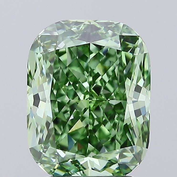 Loose Diamond - CUSHION MODIFIED 3.01ct Fancy Vivid Green VS1: Loose Diamond - CUSHION MODIFIED 3.01ct Fancy Vivid Green VS1 Source: This is a real non-mined Diamond that has been grown in a lab Shape: CUSHION MODIFIED Carats: 3.01 Color: Fancy Vivid Green Certif