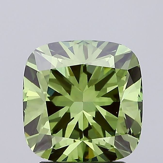 Loose Diamond - CUSHION BRILLIANT 2.57ct Fancy Vivid Green VVS2: Loose Diamond - CUSHION BRILLIANT 2.57ct Fancy Vivid Green VVS2 Source: This is a real non-mined Diamond that has been grown in a lab Shape: CUSHION BRILLIANT Carats: 2.57 Color: Fancy Vivid Green Cer