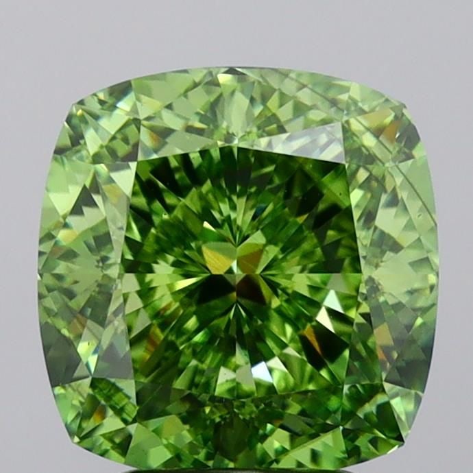 Loose Diamond - CUSHION MODIFIED 4.2ct Fancy Vivid Green VS2: Loose Diamond - CUSHION MODIFIED 4.2ct Fancy Vivid Green VS2 Source: This is a real non-mined Diamond that has been grown in a lab Shape: CUSHION MODIFIED Carats: 4.2 Color: Fancy Vivid Green Certific