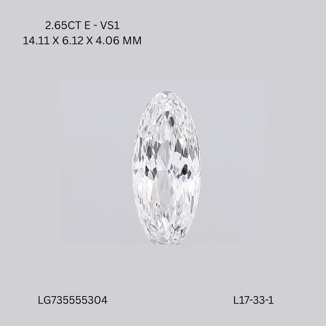 Loose Diamond - OVAL 2.65ct E VS1: Loose Diamond - OVAL 2.65ct E VS1 Source: This is a real non-mined Diamond that has been grown in a lab Shape: OVAL Carats: 2.65 Color: E Clarity: VS1 Certification: IGI Video: