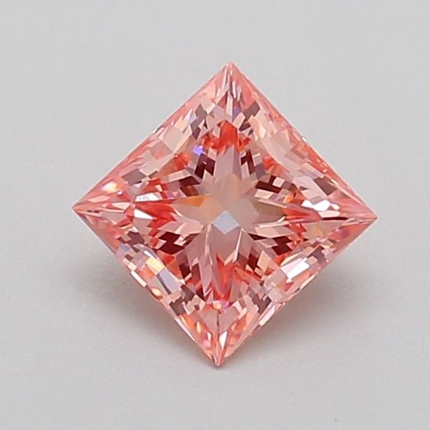 Loose Diamond - PRINCESS 0.88ct Fancy Vivid Orangey Pink VS2: Loose Diamond - PRINCESS 0.88ct Fancy Vivid Orangey Pink VS2 Source: This is a real non-mined Diamond that has been grown in a lab Shape: PRINCESS Carats: 0.88 Color: Fancy Vivid Orangey Pink