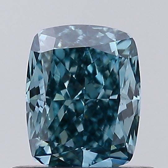 Loose Diamond - CUSHION MODIFIED 0.57ct Fancy Vivid Greenish Blue VS1: Loose Diamond - CUSHION MODIFIED 0.57ct Fancy Vivid Greenish Blue VS1 Source: This is a real non-mined Diamond that has been grown in a lab Shape: CUSHION MODIFIED Carats: 0.57 Color: Fancy Vivid Gree