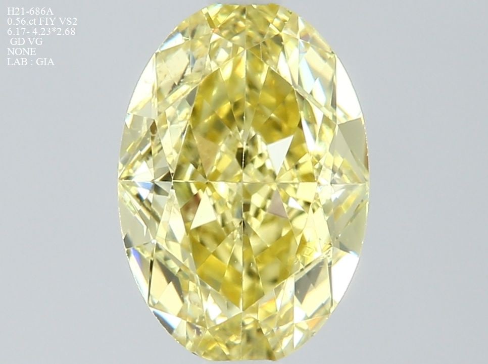 Loose Diamond - OVAL 0.56ct Fancy Intense Yellow VS2: Loose Diamond - OVAL 0.56ct Fancy Intense Yellow VS2 Source: Natural Shape: OVAL Carats: 0.56 Color: Fancy Intense Yellow Certification: GIA PLEASE NOTE: Framed, Large, or heavy items do not have ship