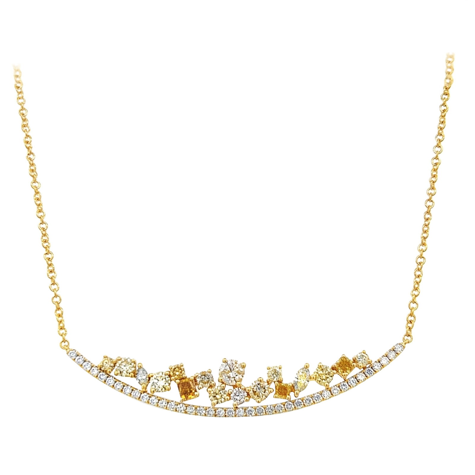 2.79ct Multi Color Diamond Necklace 18k Yellow Gold Heart Pendant: 2.79ct Multi Color Diamond Necklace 18k Yellow Gold Heart Pendant This stunning 2.79ct Multi Color Diamond Pendant Necklace features a heart-shaped fancy color diamond drop set in luxurious 18k yellow