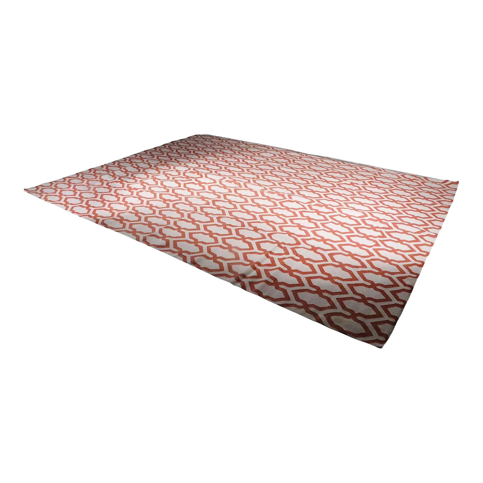 Large Orange Cream Geometric Dhurrie Rug from Nepal: Large Orange Cream Geometric Dhurrie Rug from Nepal This large-scale flatweave Dhurrie carpet, crafted in Nepal for The Rug Company, showcases a vibrant allover orange geometric pattern against a crea