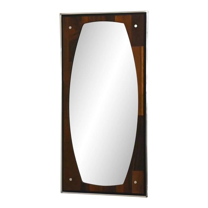 1970s Mid Century Modern Rosewood Chrome Wall Mirror Canada (1 of 5)