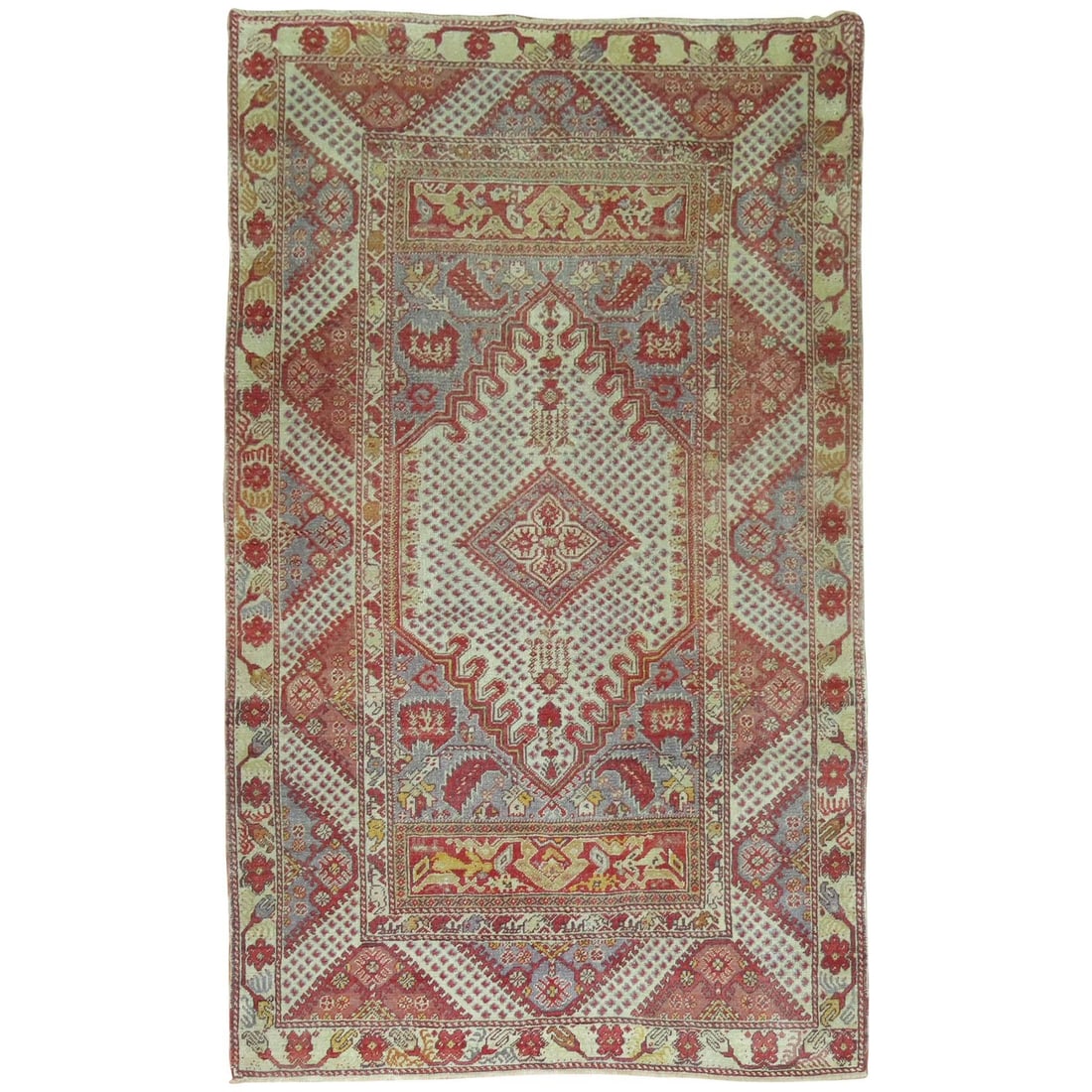 Zabihi Collection Antique Turkish Ghiordes Wool Rug 4'7 x 7'2 Oushak Style: Zabihi Collection Antique Turkish Ghiordes Wool Rug 4'7 x 7'2 Oushak Style Discover the exquisite beauty of this authentic Antique Turkish Ghiordes Rug, a unique piece that showcases the rich heritage