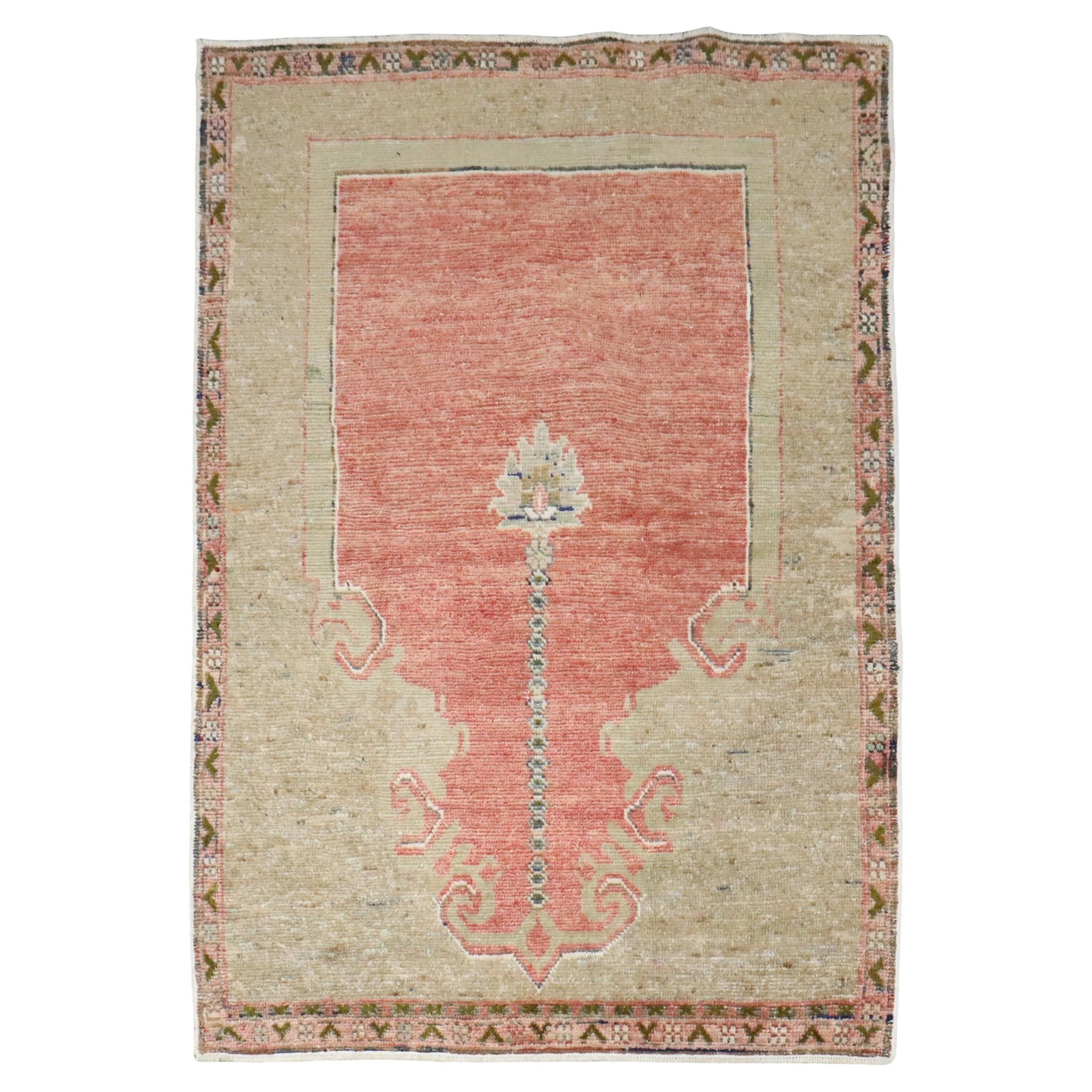 Turkish Anatolian Wool Prayer Rug from Early 20th Century Zabihi Collection 2'10" x 3'11": Turkish Anatolian Wool Prayer Rug from Early 20th Century Zabihi Collection 2'10" x 3'11" This is a one-of-a-kind early 20th-century Turkish Anatolian prayer rug, crafted using hand-knotted wool. Feat