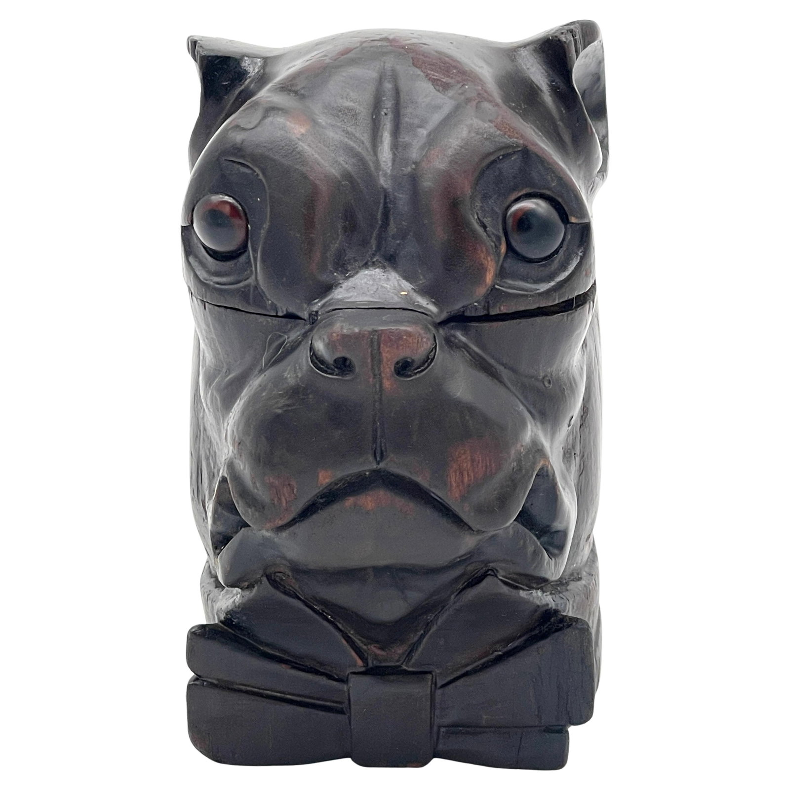 Victorian 19th Century Blackened Lignum Vitae Dog Inkwell with Bow Tie (1 of 12)
