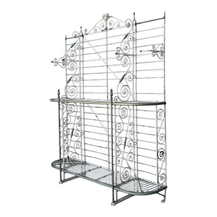 French Provincial Wrought Iron and Brass Etagere Display Rack 79x19x96 Inches: French Provincial Wrought Iron and Brass Etagere Display Rack 79x19x96 Inches This monumental vintage baker's rack is expertly crafted from wrought iron with polished brass finials and finished in an 