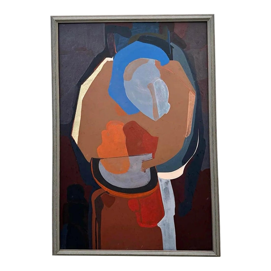 Bohemian Abstract Oil Painting on Canvas with Framed Geometric Design: Bohemian Abstract Oil Painting on Canvas with Framed Geometric Design This vintage Boho abstract oil painting on canvas features bold geometric shapes and an earthy bohemian color palette, highlighted
