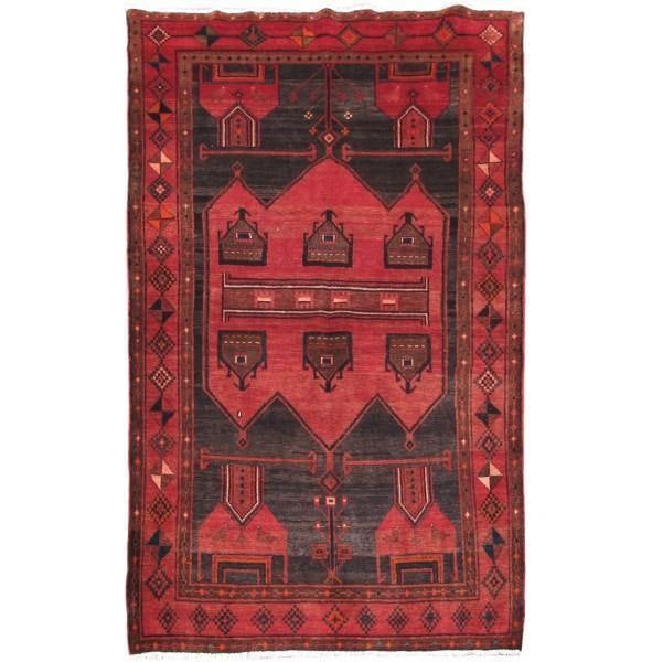 Persian Hamadan Hand-Knotted Wool Rug 4'10 x 7'10 Red Floral Geometric: Persian Hamadan Hand-Knotted Wool Rug 4'10 x 7'10 Red Floral Geometric Free continental US Shipping Discover the timeless elegance of this handcrafted Persian Hamadan rug, measuring 4' 10" x 7' 10". A