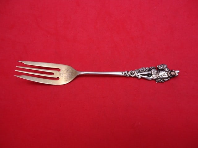 Gorham Nuremberg Sterling Silver Salad Fork 5 7/8 Gold Washed Flowers 1886: Gorham Nuremberg Sterling Silver Salad Fork 5 7/8 Gold Washed Flowers 1886 This exquisite salad fork from the Nuremberg pattern by Gorham is crafted in sterling silver, showcasing a charming design fe