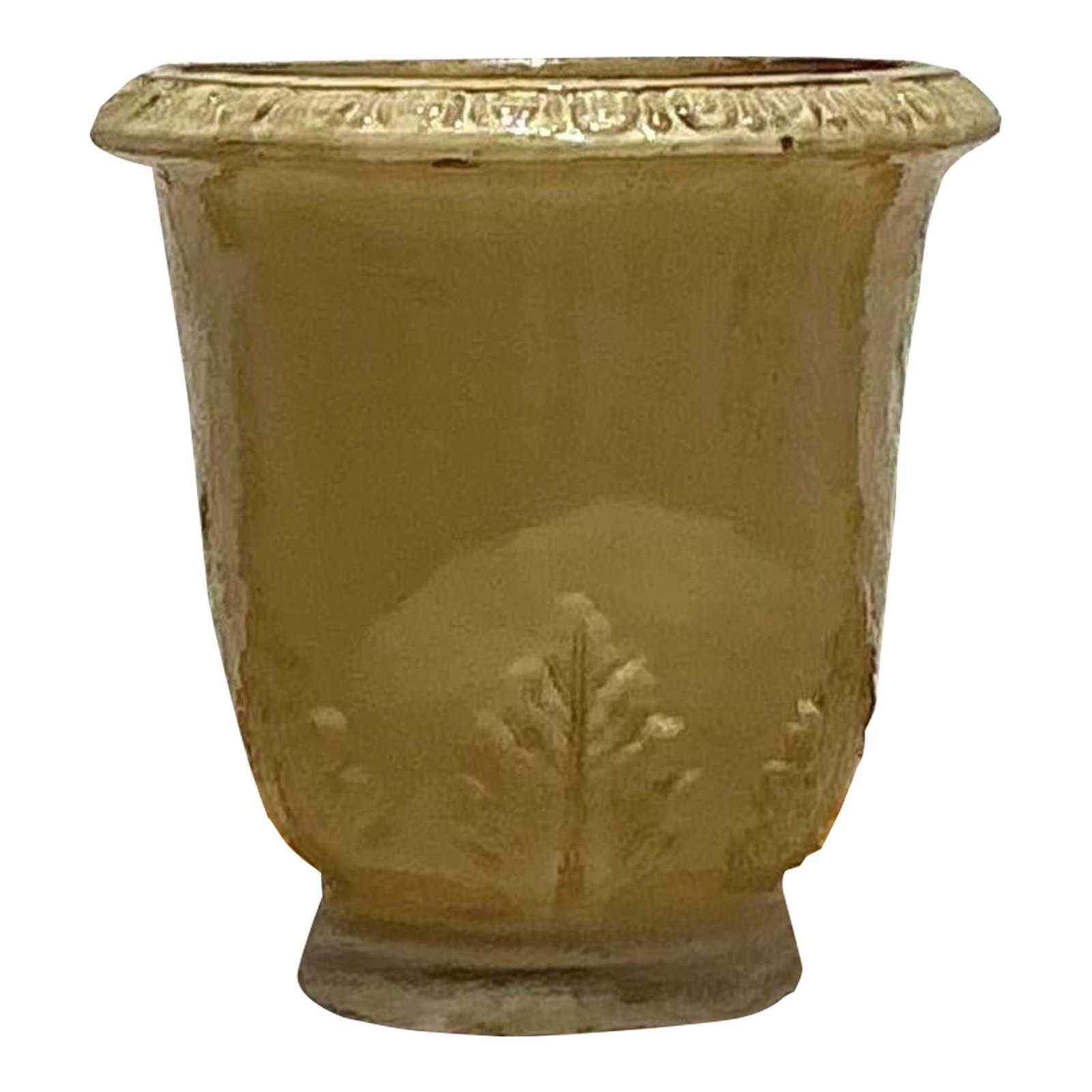 Vintage Boho French Glazed Ceramic Planter 17 x 17 x 16.5 Goldenrod (1 of 5)