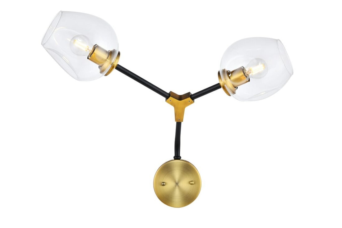 Cavoli 2 Light Metal Wall Sconce Antique Brass Black 26 Inch: Cavoli 2 Light Metal Wall Sconce Antique Brass Black 26 Inch This modern wall sconce features a striking combination of antique brass and flat black finishes, complemented by clear glass round shades.