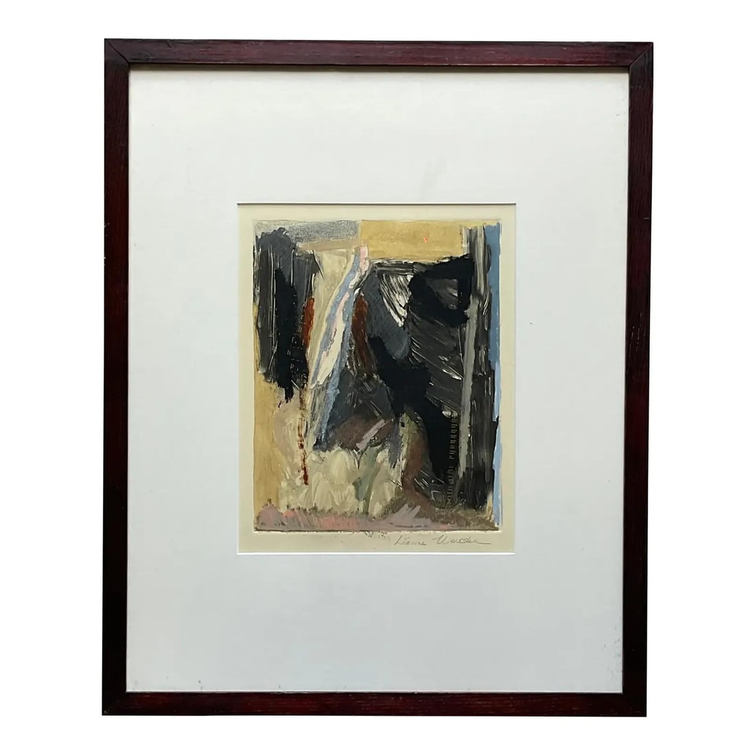 Vintage Boho Abstract Signed Oil Painting 21.25 x 17.5 Ivory (1 of 6)