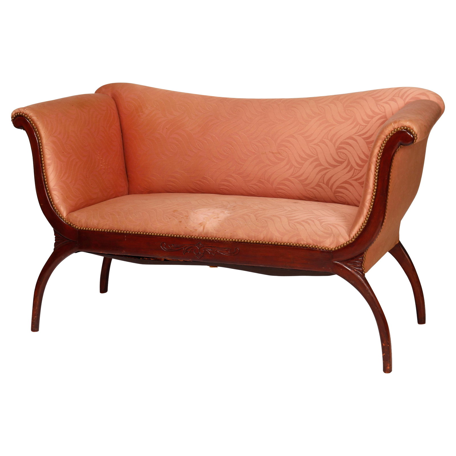 Antique Continental Carved Mahogany Settee C1920 Elegant Upholstered Design (1 of 18)