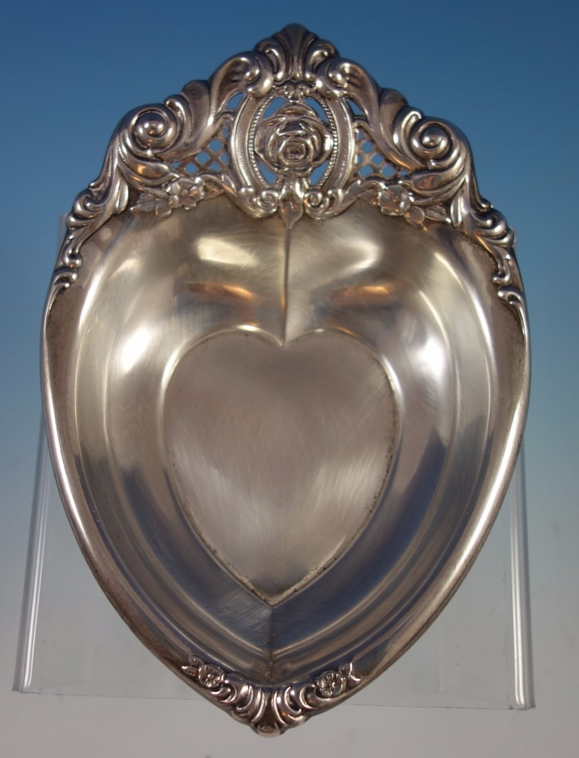 Wallace Rose Point Sterling Silver Heart Shaped Candy Dish #4630 (1 of 4)