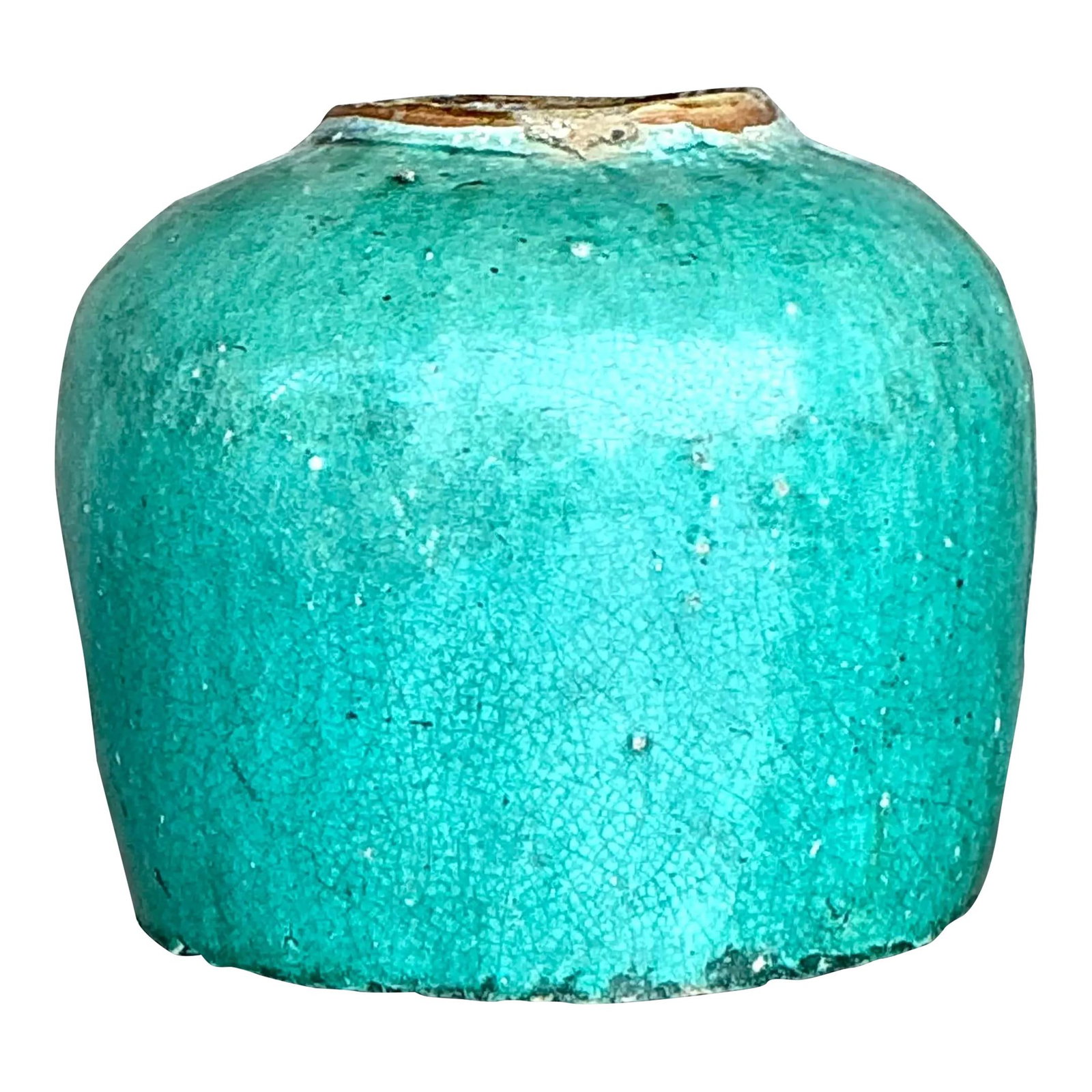 Turquoise Vintage Asian Ceramic Jar with Crackle Finish: Turquoise Vintage Asian Ceramic Jar with Crackle Finish Discover the elegance of this vintage Asian glazed ceramic jar, featuring a vibrant turquoise color and a stunning crackle finish that reflects 