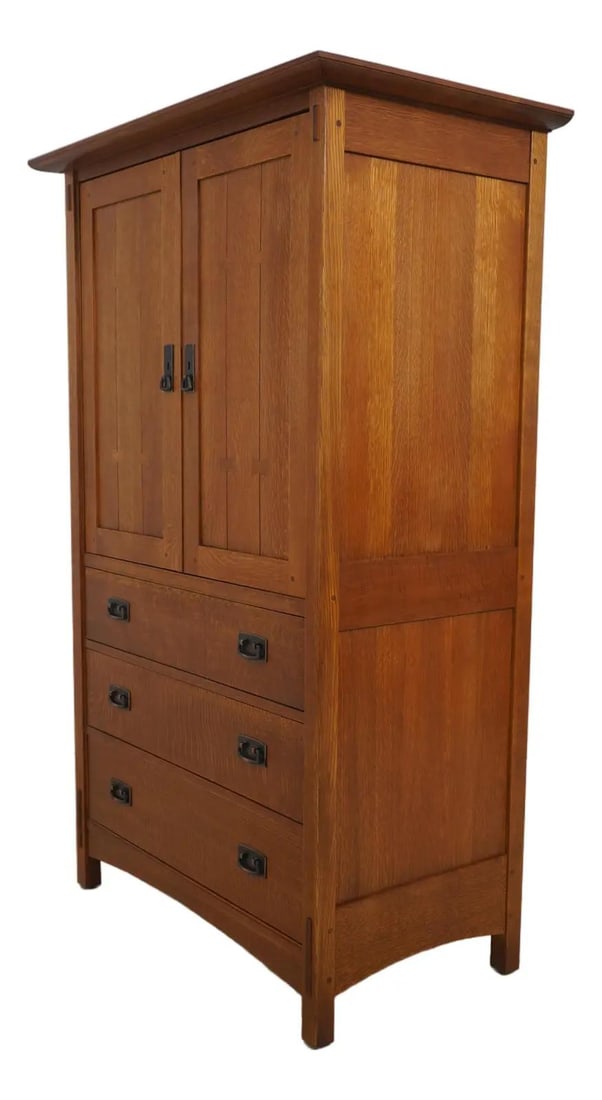 Stickley Mission Oak Armoire with Bowtie Inlays and Brass Hardware (1 of 10)