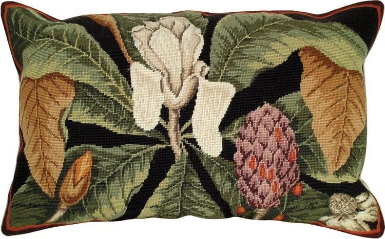 Handmade Magnolia Art Throw Pillow 18x28 Beige Botanical (1 of 2)