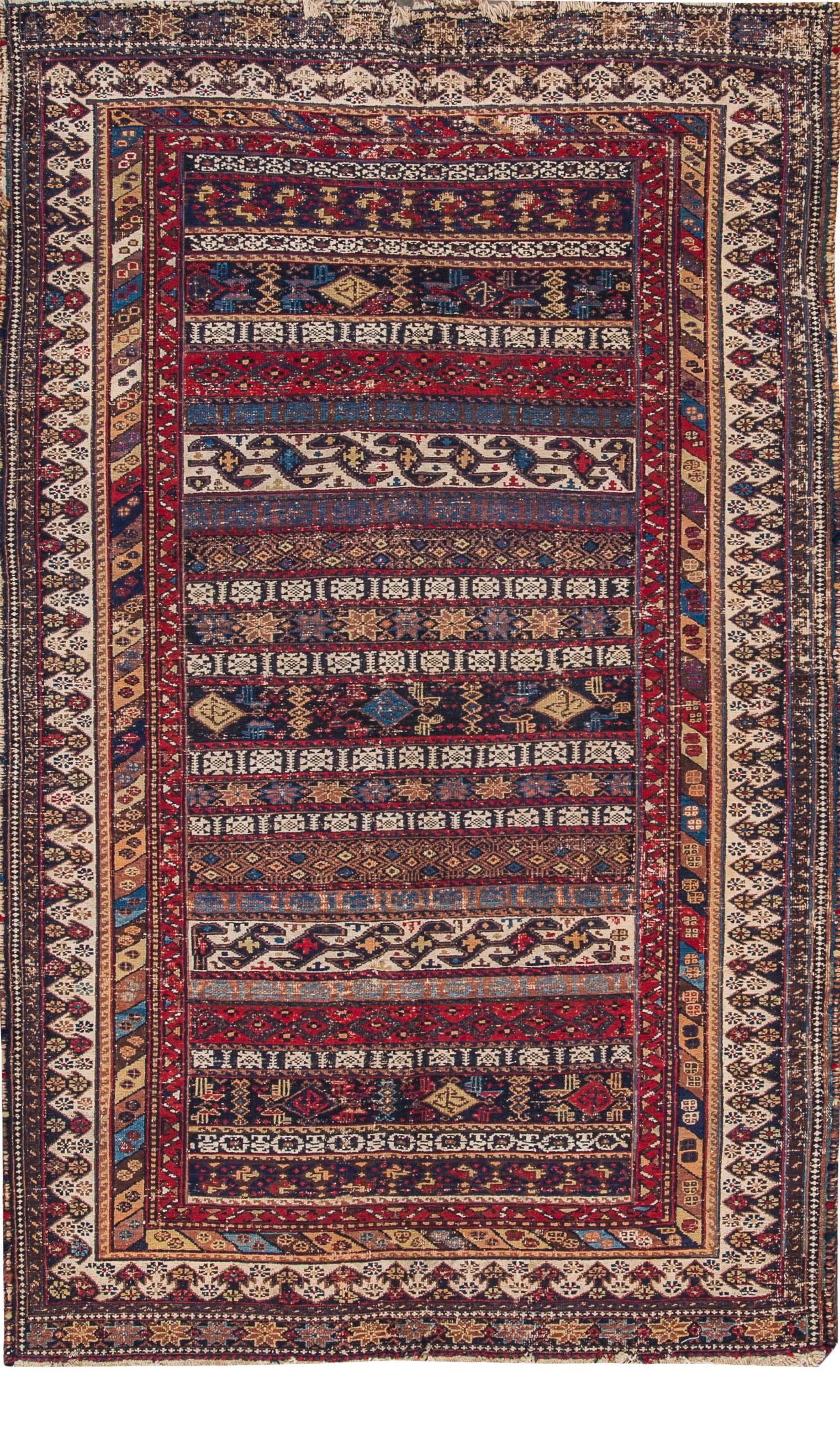 Vintage Caucasian Shirvan Rug Brown Geometric Design 4'8" x 7'6" Wool: Vintage Caucasian Shirvan Rug Brown Geometric Design 4'8" x 7'6" Wool This stunning Vintage Caucasian Shirvan Rug showcases a rich brown field adorned with vibrant multi-color accents, featuring an in
