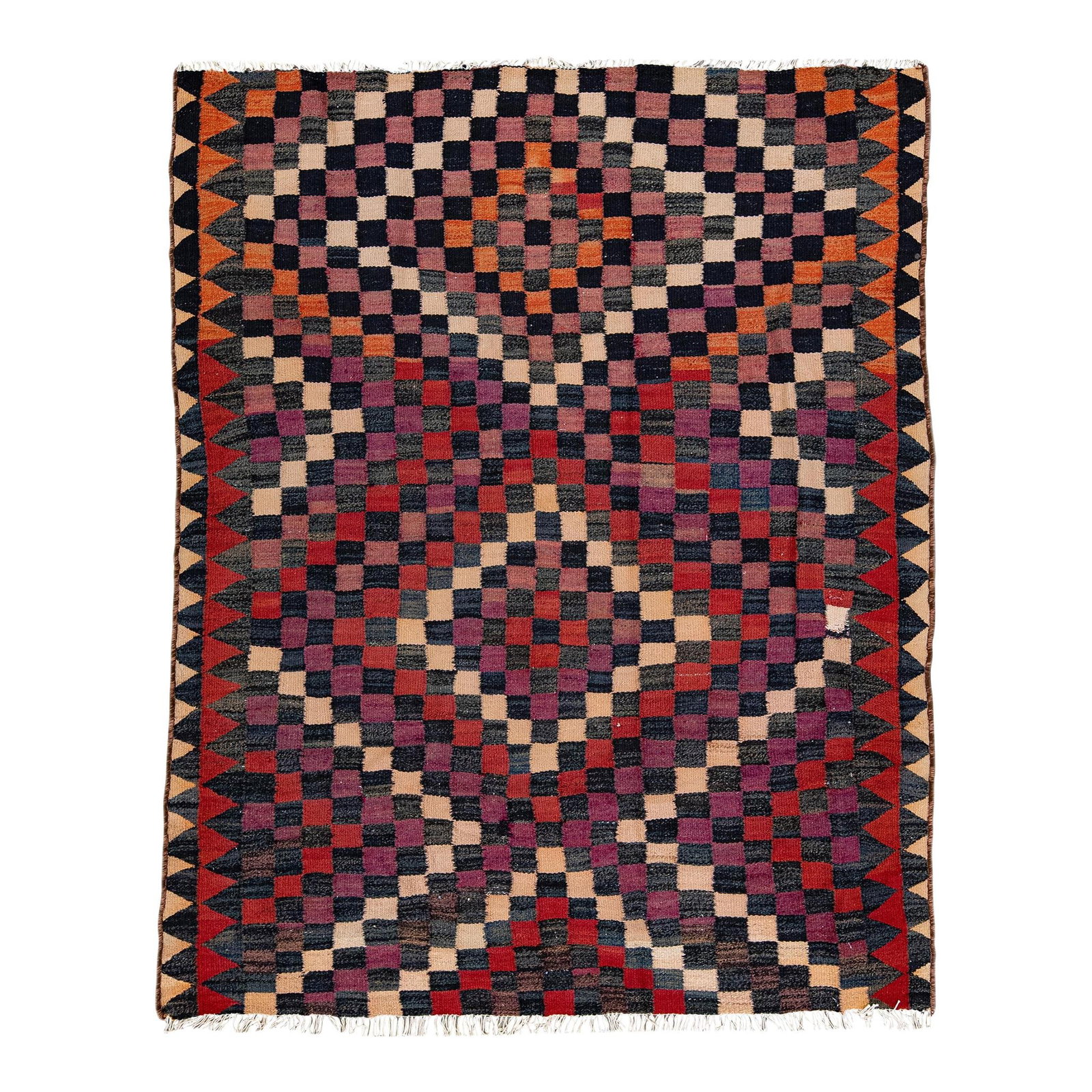 Vintage Kilim Handmade Purple Wool Runner with Geometric Design: Vintage Kilim Handmade Purple Wool Runner with Geometric Design Enhance your space with this stunning vintage kilim handmade wool runner. Featuring a vibrant purple field, this flatweave rug showcases