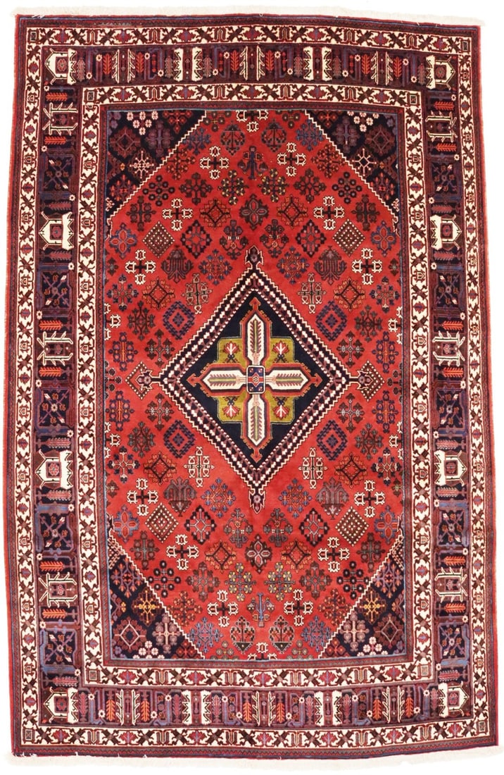 Geometric Patterned Tribal Wool Rug 7'7 x 11'8 Hand-Knotted Vintage Carpet: Geometric Patterned Tribal Wool Rug 7'7 x 11'8 Hand-Knotted Vintage Carpet This handmade vintage oriental rug features a striking geometric tribal pattern, crafted from high-quality wool. The rug disp