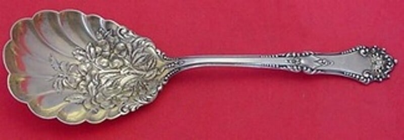 Reed and Barton La Touraine Sterling Silver Berry Spoon 8 Inch Gold Wash Floral (1 of 2)
