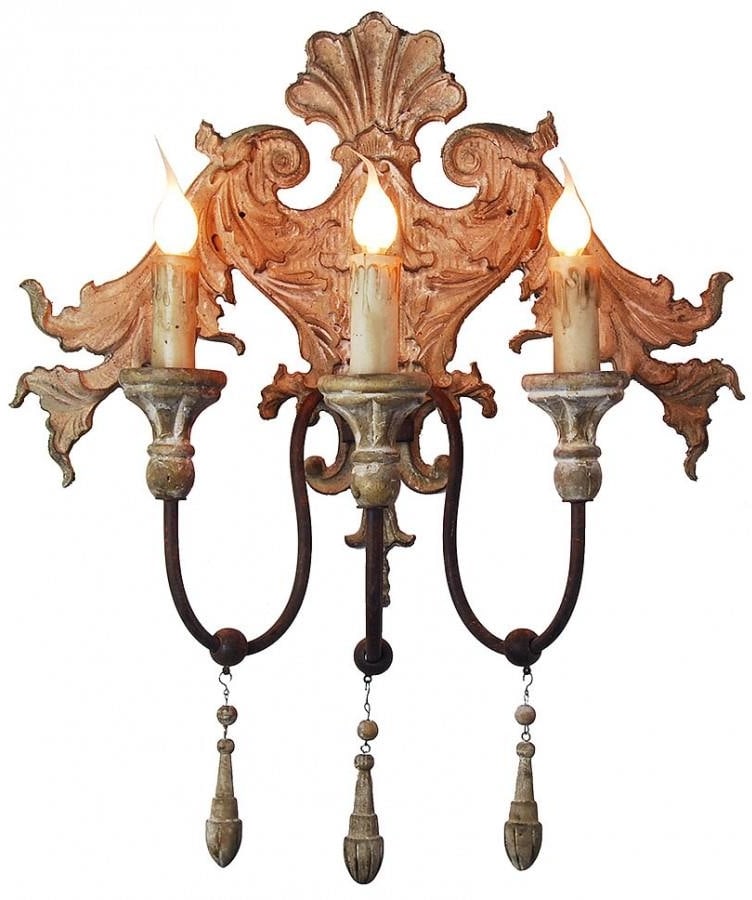 Provence Home Hand-Carved 3-Arm Sconce Light Rustic Style (1 of 1)