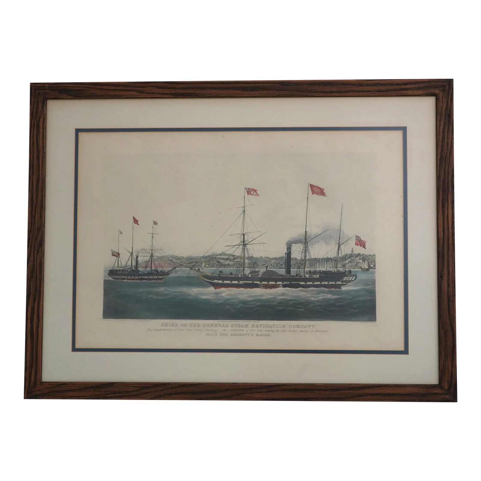 100 Year Old Vintage English Steamship Colored Engraving in Oak Frame (1 of 10)