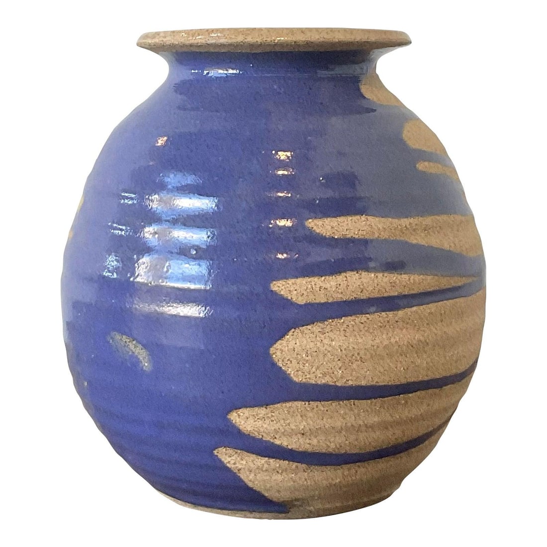 Kaplan signed stoneware vase with blue drip glaze (1 of 10)