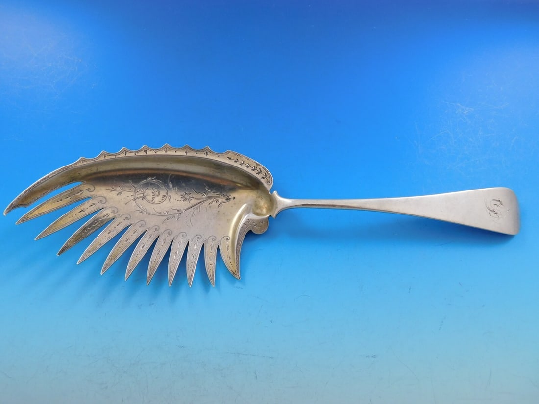 Vintage Brite-Cut Sterling Silver 12-Tine Macaroni Server 10 1/4" (1 of 6)