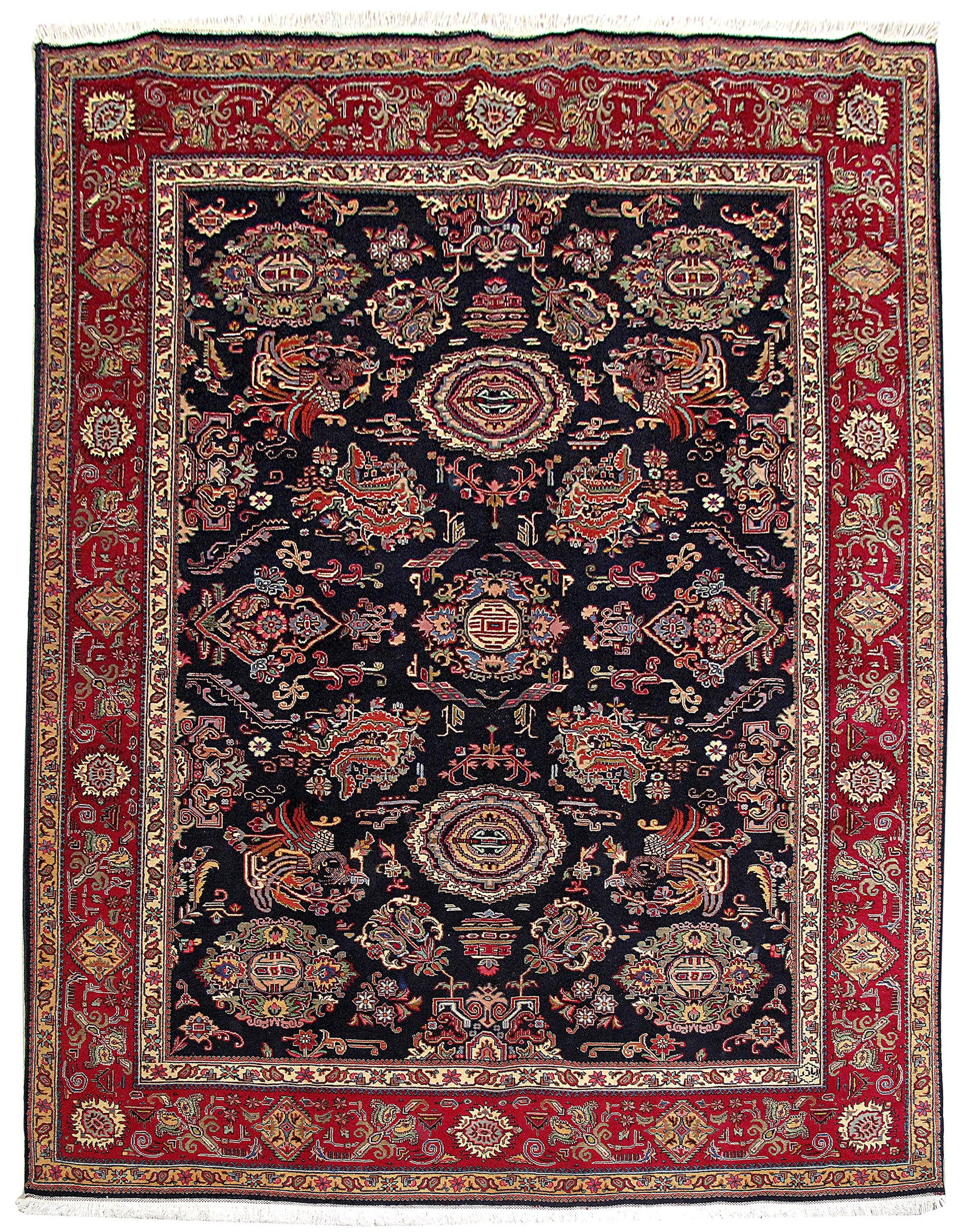 Handcrafted Persian Tabriz Sarouk Rug 8'5 x 11'2 Navy Blue (1 of 6)