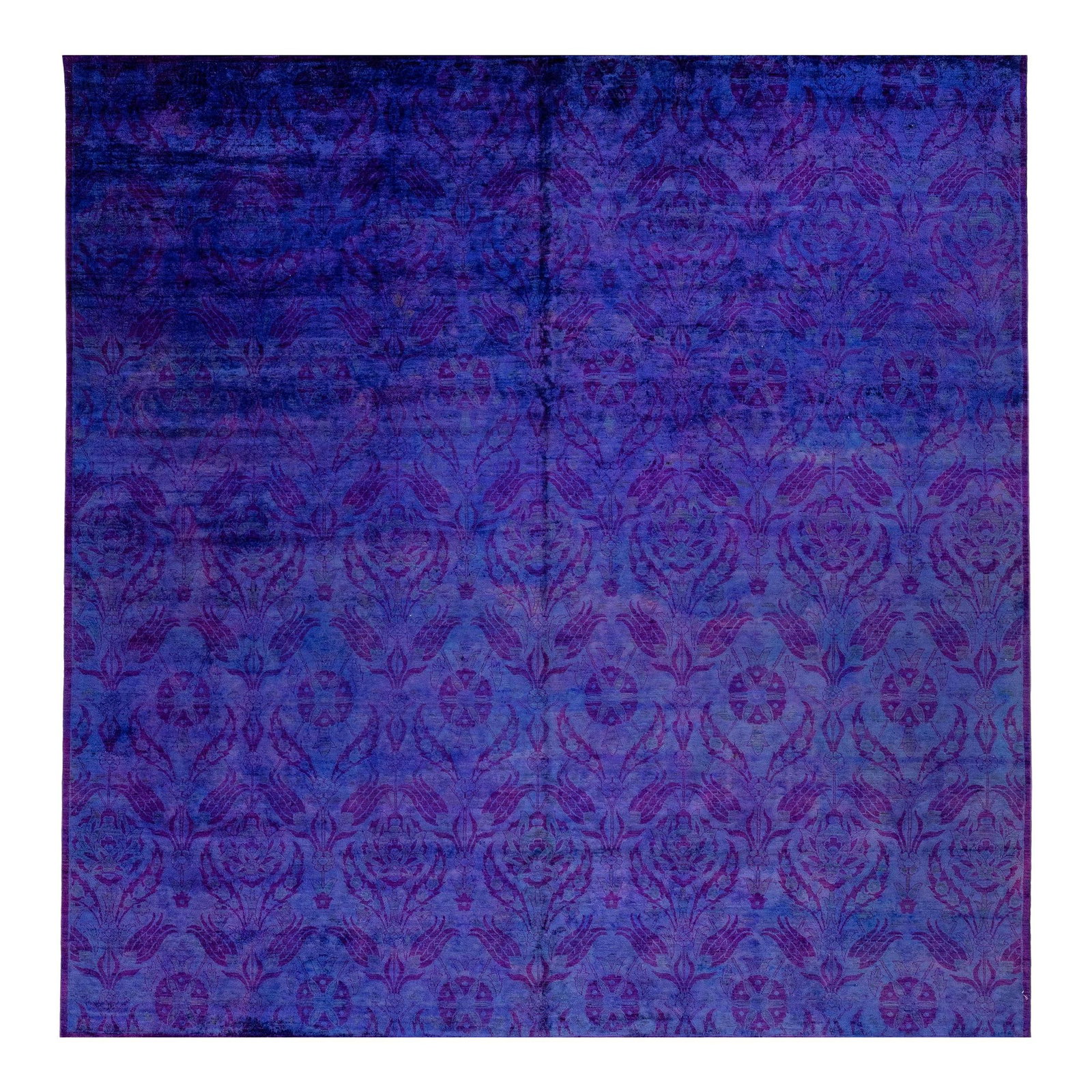 Contemporary Hand-Knotted Blue Wool Rug 12'1 x 12'6 Geometric Design (1 of 8)