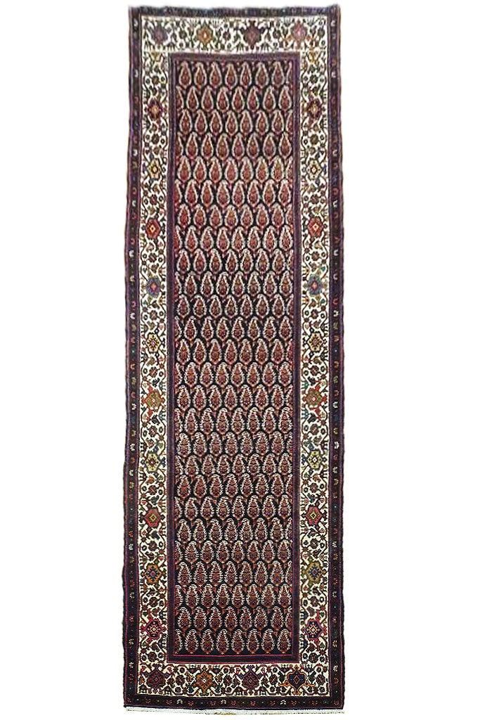 Ivory Semi-Antique Persian Runner Rug 3.5 x 13.6 Handmade (1 of 6)