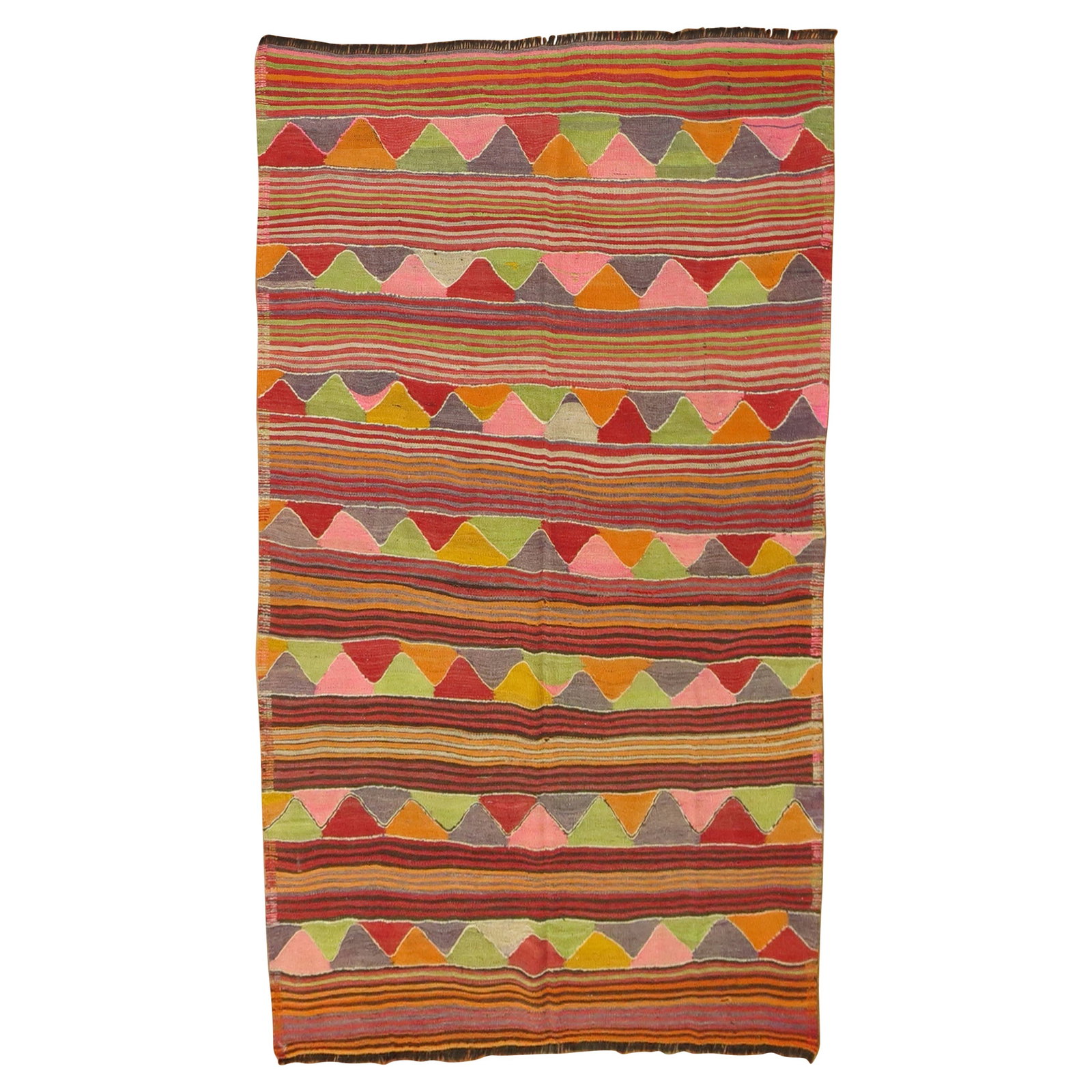 Vibrant 20th Century Turkish Bohemian Wool Kilim 59 x 97: Vibrant 20th Century Turkish Bohemian Wool Kilim 59 x 97 This vibrant Bohemian Turkish Kilim, crafted in the mid-20th century around 1950, showcases a beautiful flat-weave design, perfect for adding a