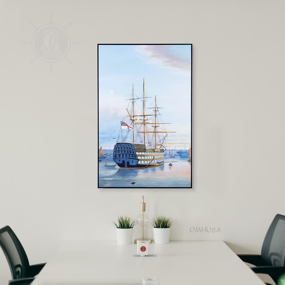 H.M.S. Victory Canvas Painting 31 x 47 Maritime Decor: H.M.S. Victory Canvas Painting 31 x 47 Maritime Decor This stunning canvas painting features the iconic H.M.S. Victory in Portsmouth Harbour, bringing a touch of maritime history into your home. The p