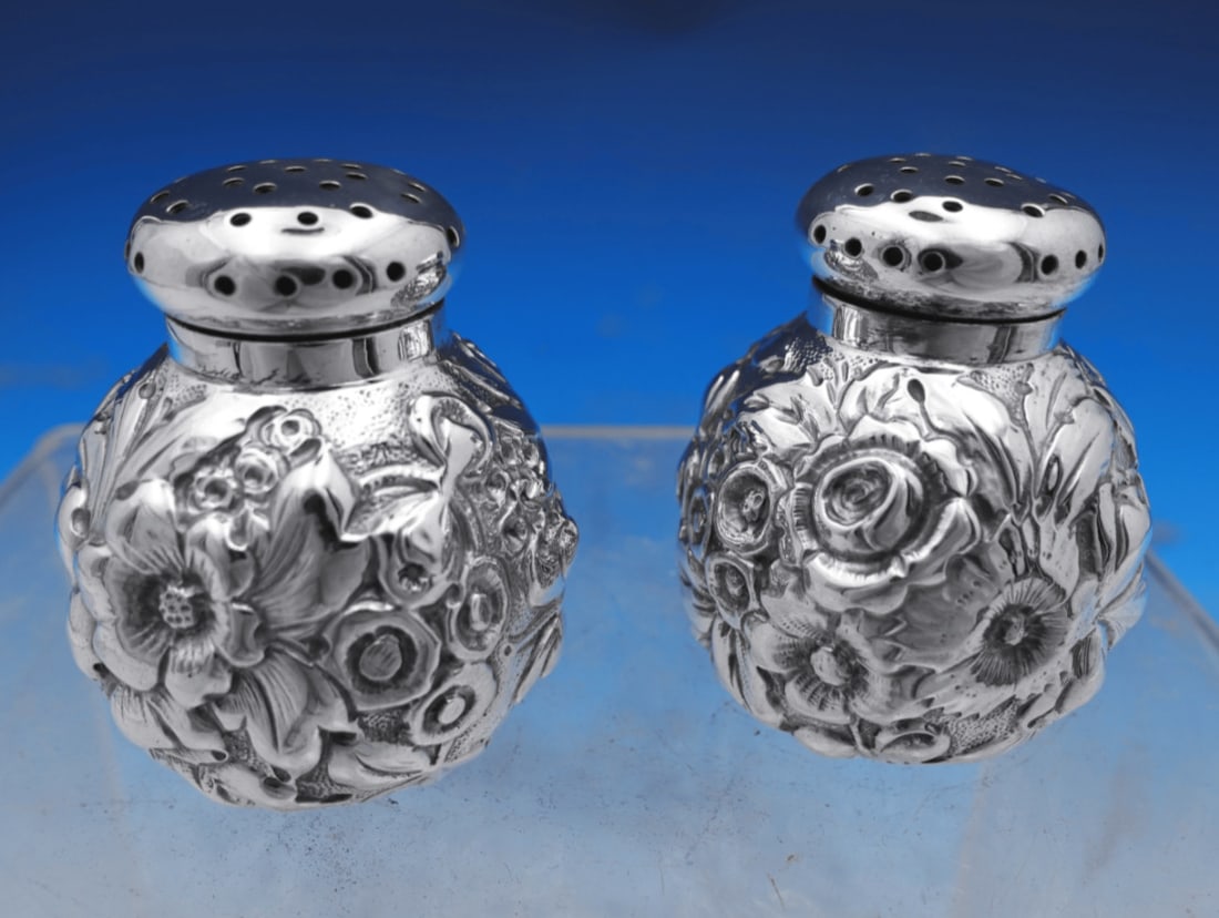 Shiebler Flora Sterling Silver Salt Pepper Shaker Pair 2pc (1 of 3)