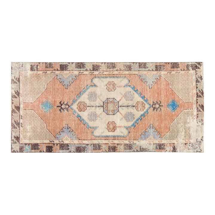 Handmade Wool Area Rug Anatolian Turkish Design 2'5'' x 5'5'': Handmade Wool Area Rug Anatolian Turkish Design 2'5'' x 5'5'' This vintage Turkish Anatolian rug is hand-knotted from wool using traditional rug-making techniques. Its design blends classic artistry w
