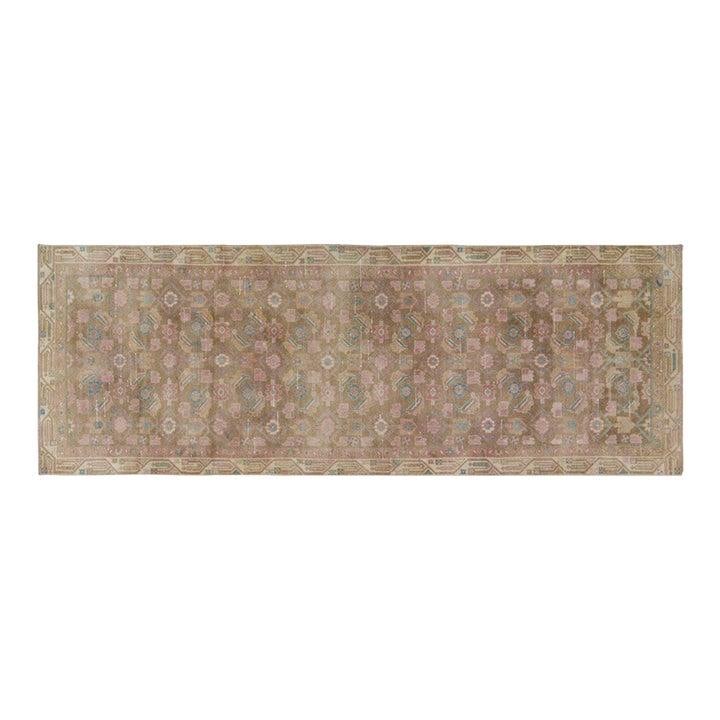 Hand-Knotted Wool Turkish Rug Coffee Color 3'2'' x 9'8'': Hand-Knotted Wool Turkish Rug Coffee Color 3'2'' x 9'8'' This vintage Turkish rug is hand-knotted from wool using traditional rug-making techniques. Featuring a coffee color, it offers a blend of time