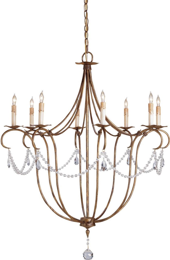 Currey Elegant Rhine Gold Crystal Chandelier 8 Bulbs UL Listed: Currey Elegant Rhine Gold Crystal Chandelier 8 Bulbs UL Listed Illuminate your living space with this elegant Rhine Gold Crystal Chandelier, designed in a charming antique or vintage style. This stunn