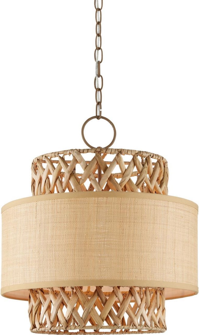 Currey Isola Pendant Light with Grasscloth Shade Adjustable Height (1 of 4)