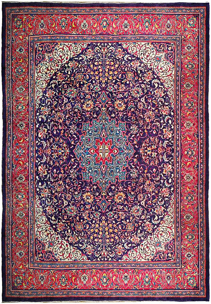 9'10" x 13'7" Navy Blue Semi Antique Tabriz Sarouk Rug (1 of 6)