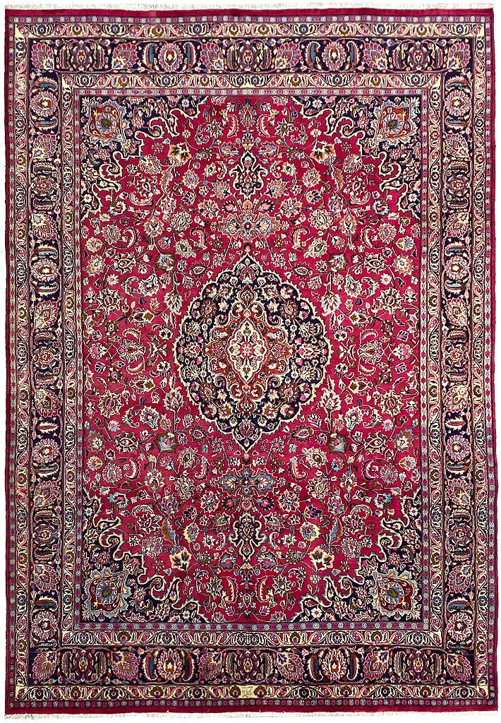 9.7 x 13.5 Authentic Persian Mashad Rug Signed Premium Design: 9.7 x 13.5 Authentic Persian Mashad Rug Signed Premium Design Free continental US Shipping This authentic traditional Persian Mashad rug features a stunning design and is signed by the artist. Measuri