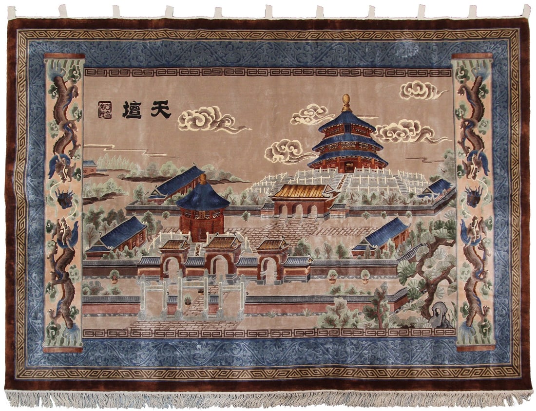 Hand Knotted Silk Chinese Palace Scene Wall Tapestry 6 x 9 (1 of 12)
