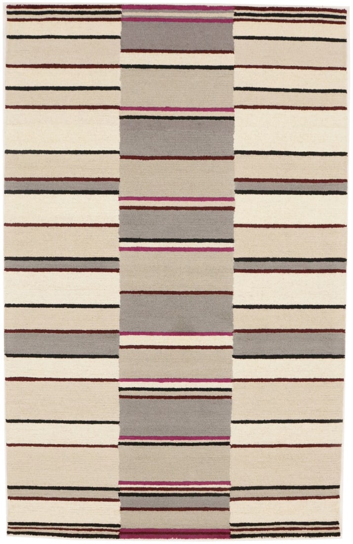 Multicolored Wool Hand-Tufted Area Rug 5x8 Modern Striped Rectangle Carpet (1 of 12)