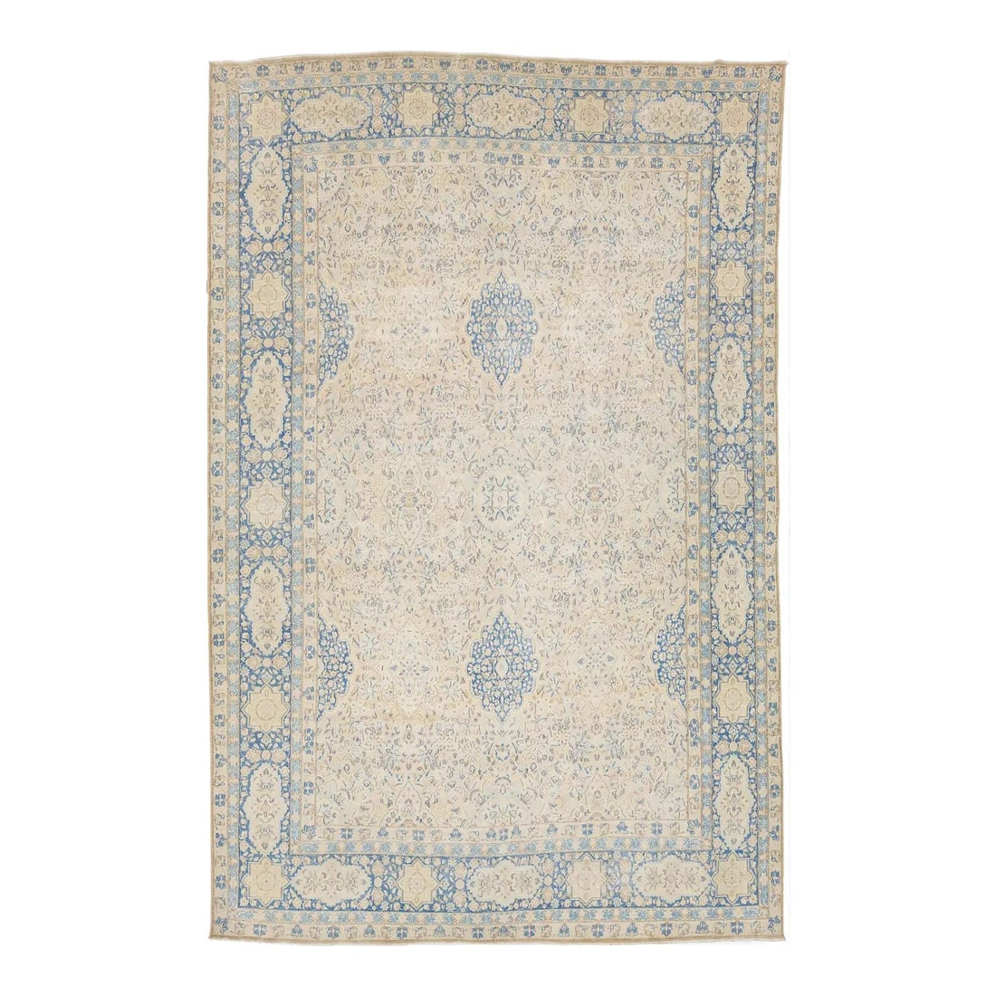 Kerman Wool Persian Rug Ivory Blue Medallion 9'9 x 15'1 (1 of 10)
